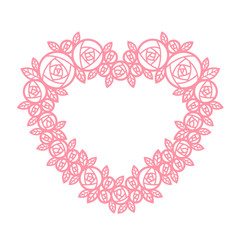 Pink heart frame with abstract Line Wreath rose flower flora vector design