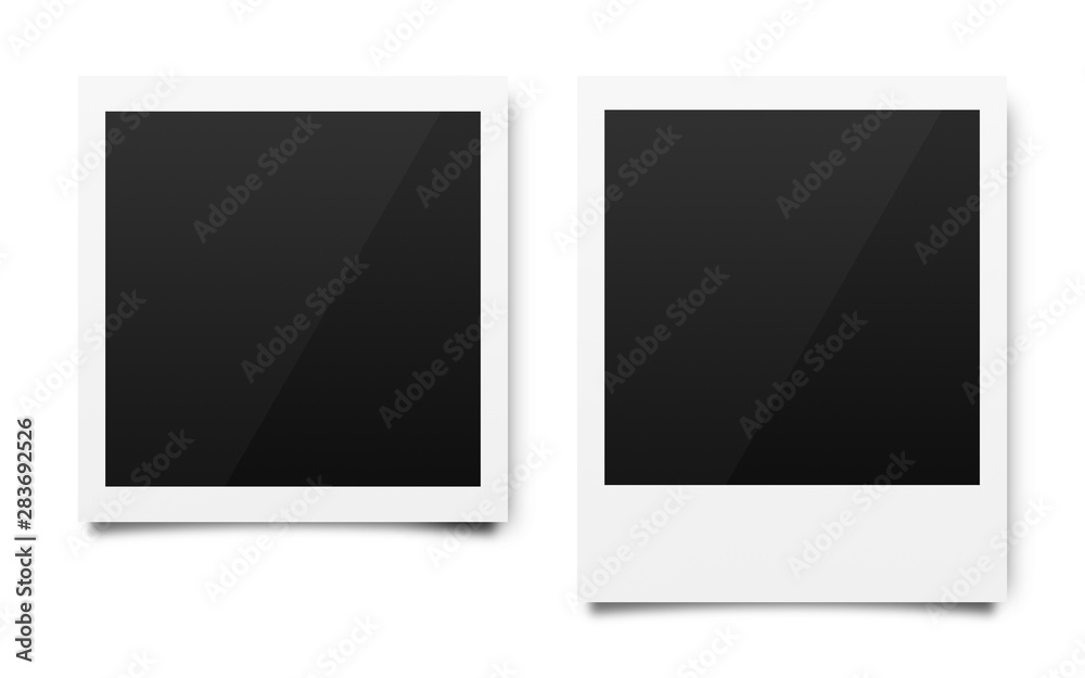 Poster Empty polaroid photo frames mockups template on a pure white background for putting your pictures. Paper sheet for printing images or recording picture of film cameras. ( Clipping path )