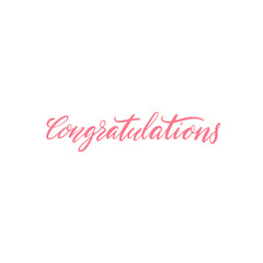 Fototapeta na wymiar Congratulations banner. Modern calligraphy word for greeting card. Pink text isolated on white background.