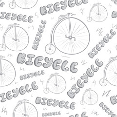 Ancient bicycle sketch grey seamless