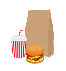 Vector fastfood breakfast, coke with craft packaging