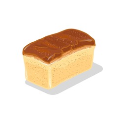 Loaf of wheaten white bread with crackling crust. Baked product from flour. Staple food. Vector cartoon icon isolated on white background for recipe, advertising, menu of bakery, cakery, bakehouse.