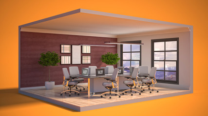 Plakat Office interior in a box. 3D illustration