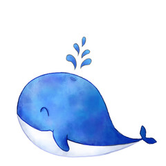 Cute watercolor whale illustration