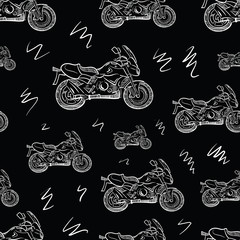 White motorcycles seamles black sketch