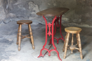 Antique old wooden chair and table