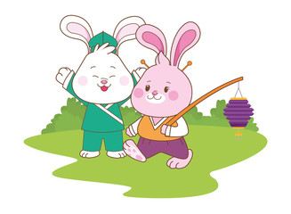 Rabbits celebrating mid autumn festival cartoons