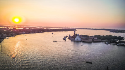 Views of sunrise in Venice from above