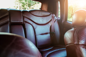 Burgundy leather luxury interior in business class car