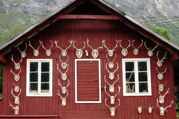 casa decorata con corna di cervo in Norvegia