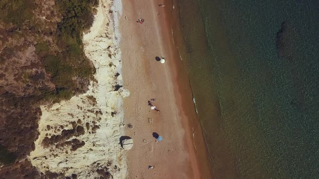Aerial drone video of iconic nudist beach Corfu Greece