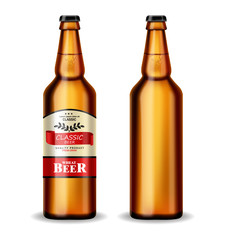 Beer bottle Vector realistic mock up. product placement. Label design. 3d illustrations