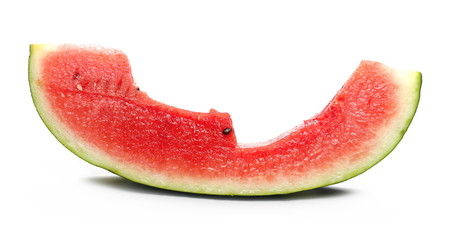 Fresh bitten watermelon slice isolated on white background