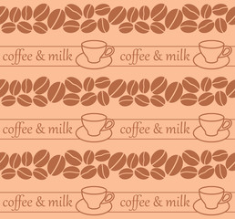 coffee and milk - vector beige seamless pattern with coffee beans and cups
