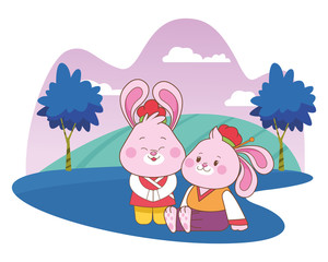 Rabbits in mid autumn festival cartoons