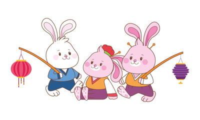 Rabbits celebrating mid autumn festival cartoons