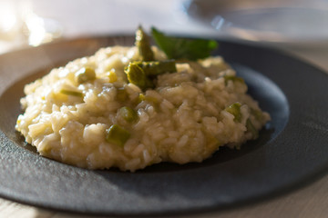 Italian risotto with prawns. Close-up view.