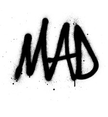 graffiti mad word sprayed in black over white