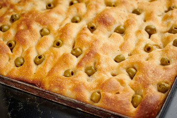 Italian focaccia bread with olives
