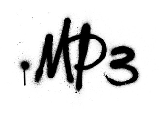 graffiti mp3 abrreviation sprayed in black over white