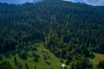 Panoramic view of the Ponte di Legno region of Trento the north of Italy. The popular ski resort town of Ponte di Legno. Summer time of the year. Aerial view. Photo taken on a drone.