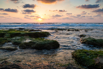 Summer  day sunset on the Mediterranean coast in Nahariyya city in Israel