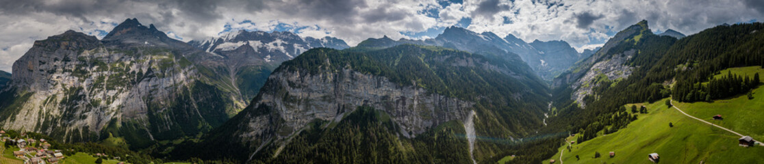Panorama of Lauterbrunnen valley in the Bernese Alps, Switzerland.
