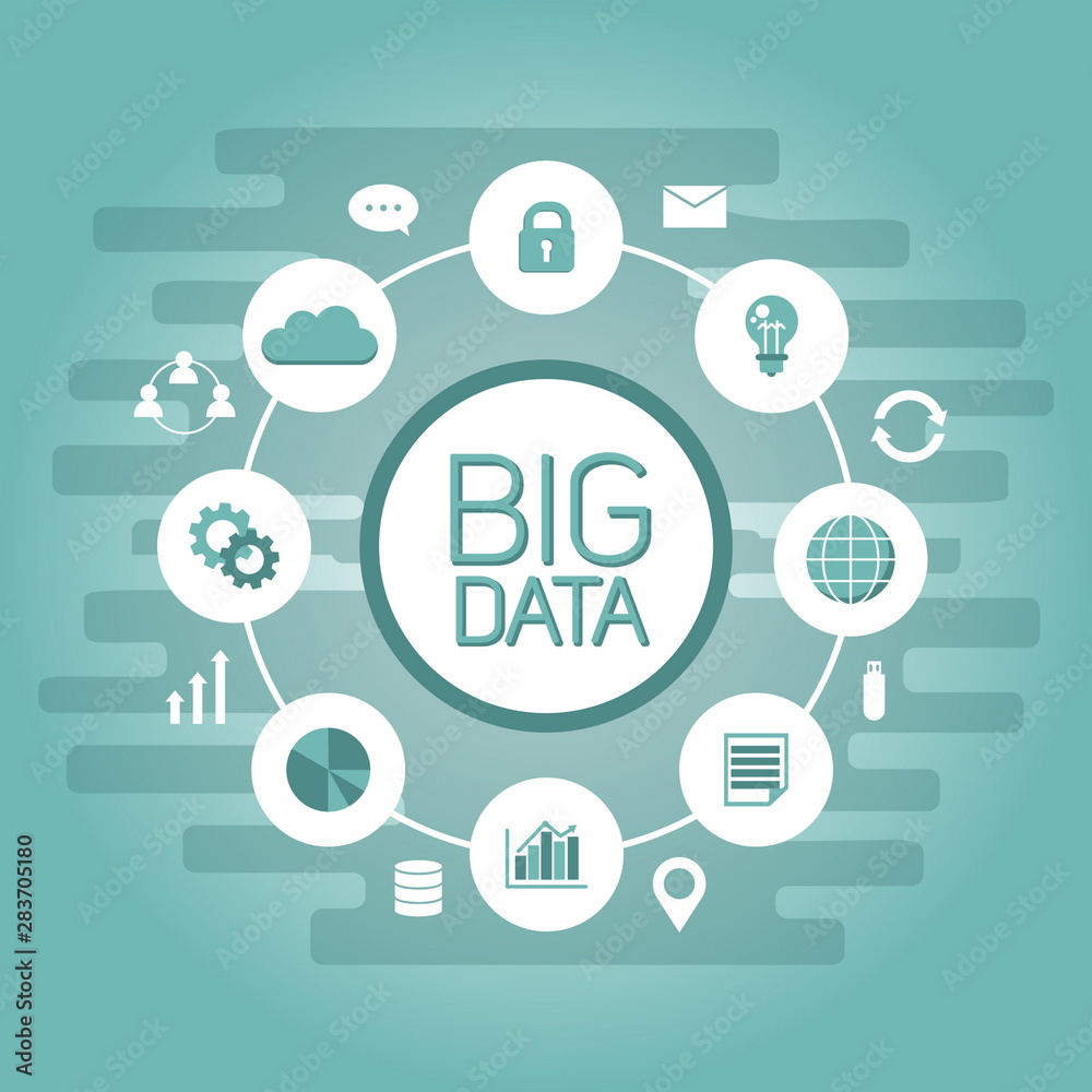Aufkleber Big data concept surrounded computer files documents on green