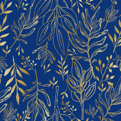 Seamless floral pattern with leaves. Botanical background