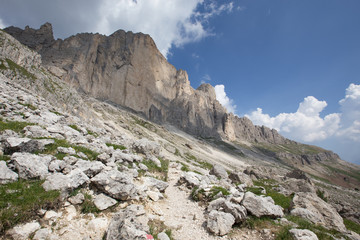 view of Gruppo del Catinaccio Rosengarten Group Dolomites, Italy, Hirzelweg