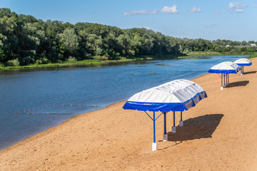 A deserted river beach. Photo taken on the Ural River, in the city of Orenburg