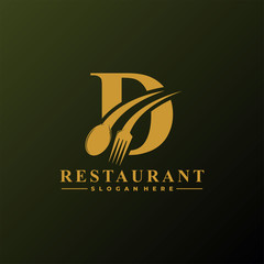 Initial Letter D Logo with Spoon And Fork for Restaurant logo Template. Editable file EPS10.