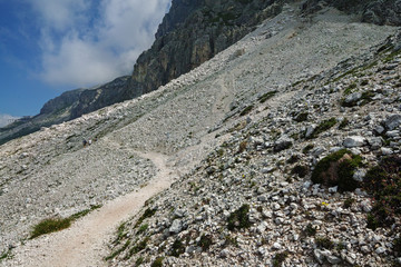 view from Gruppo del Catinaccio Rosengarten Group Dolomites, Italy, Hirzelweg