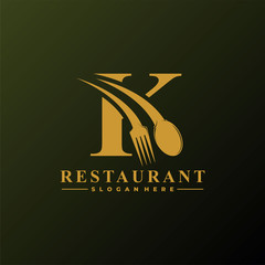 Initial Letter K Logo with Spoon And Fork for Restaurant logo Template. Editable file EPS10.