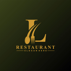 Initial Letter L Logo with Spoon And Fork for Restaurant logo Template. Editable file EPS10.