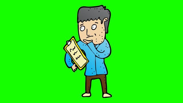 animated note taker character . green screen 2D animation