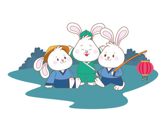 Rabbits celebrating mid autumn festival cartoons