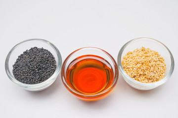 Sesame seeds white black and sesame oil 