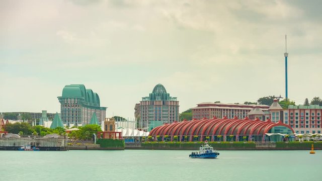 singapore city day time famous sentosa island bay panorama 4k timelapse