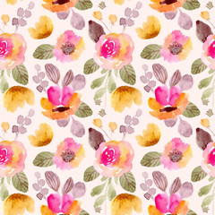 pretty yellow pink floral watercolor seamless pattern