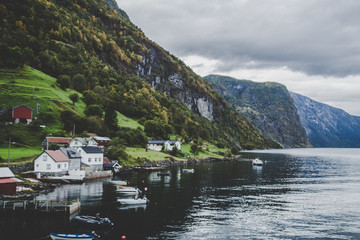 Fototapeta na wymiar The UNESCO Naeroyfjord views from the cruise, near Bergen in Norway