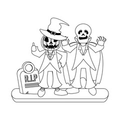 halloween october scary celebration cartoon in black and white