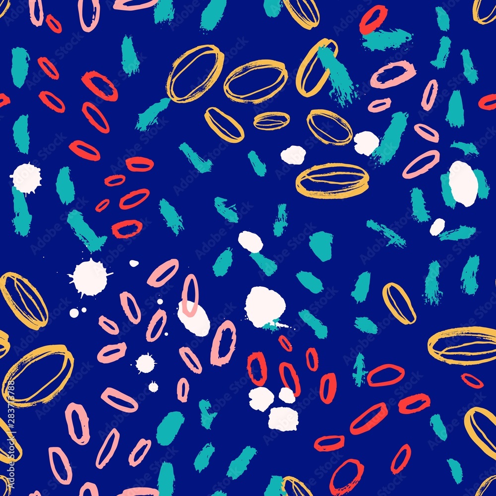 Aufkleber abstract seamless pattern with colorful oval brush strokes on blue background. stylish backdrop with