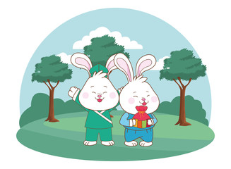 Obraz na płótnie Canvas Rabbits in mid autumn festival cartoons
