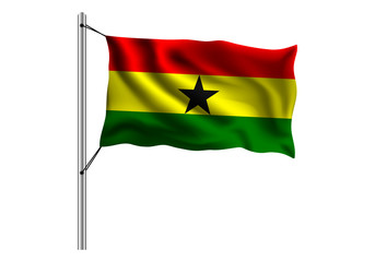 Waving Ghana flag on flagpole on isolated background, flag of Ghana, vector illustration