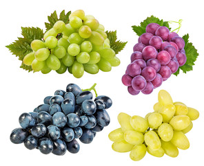 Fresh grapes isolated on white background with clipping pass