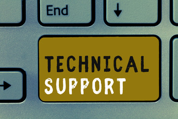 Writing note showing Technical Support. Business photo showcasing Repair and advice services to users of their products.