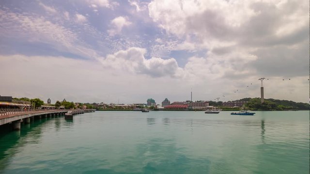 sunny day singapore city sentosa island bay panorama 4k timelapse