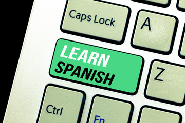 Conceptual hand writing showing Learn Spanish. Business photo text Translation Language in Spain Vocabulary Dialect Speech.