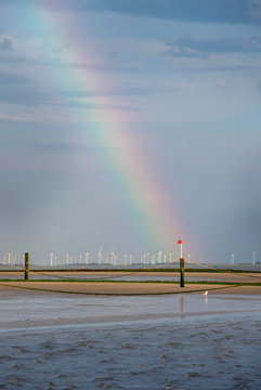 Norderney Westrand mit Regenbgen, Reise Wattenmeer